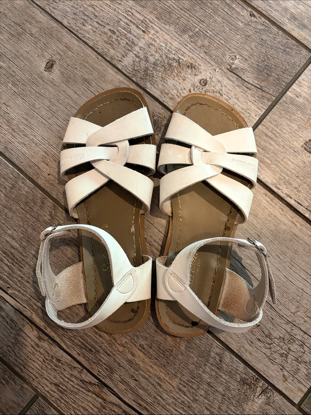 Salt Water Sandals by Hoy White Crisscross Toddler Sandals with Buckle